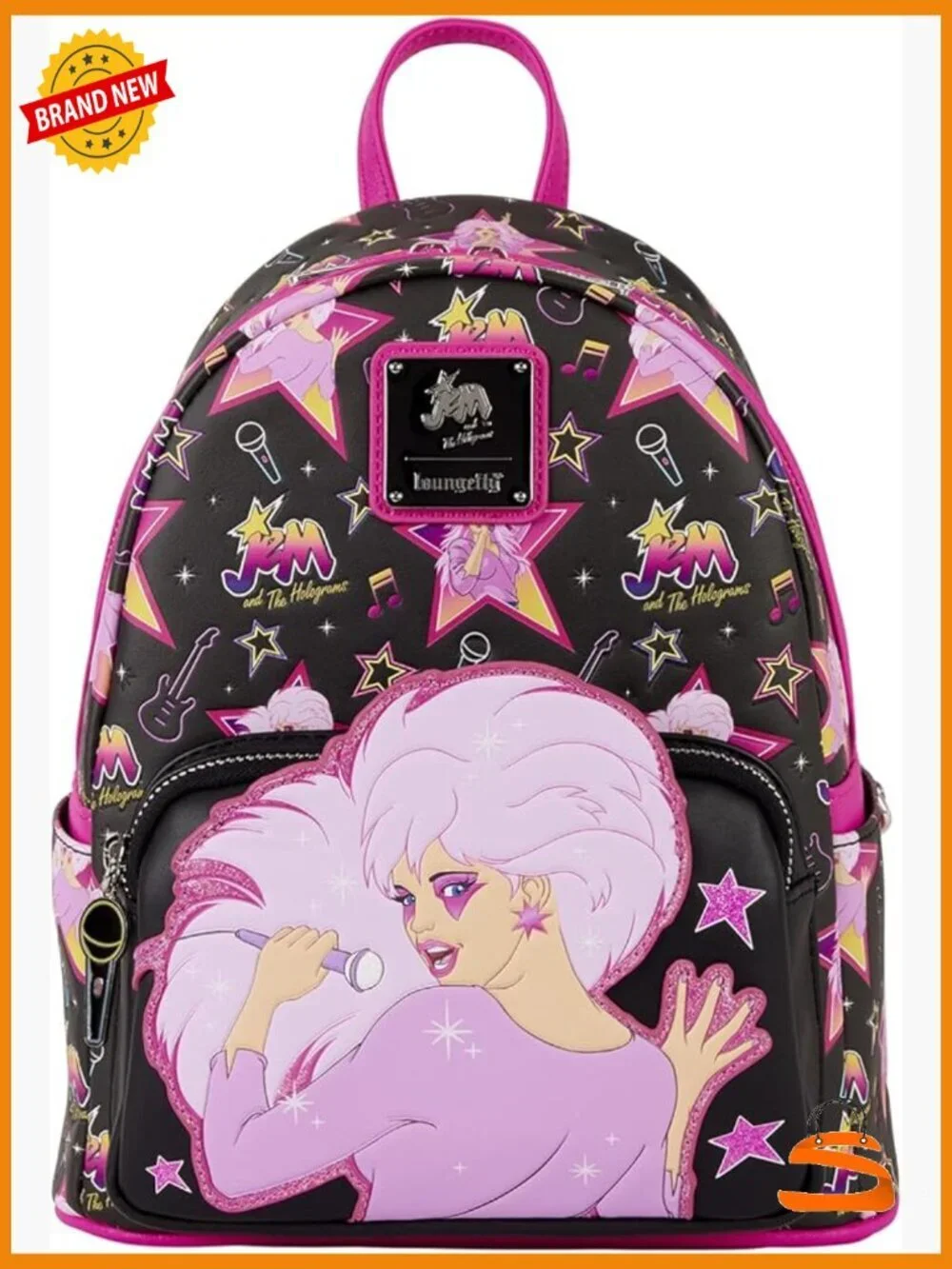 Hasbro Jem Holograms Mini Backpack Faux Leather Glitter Enamel Charm Daypack